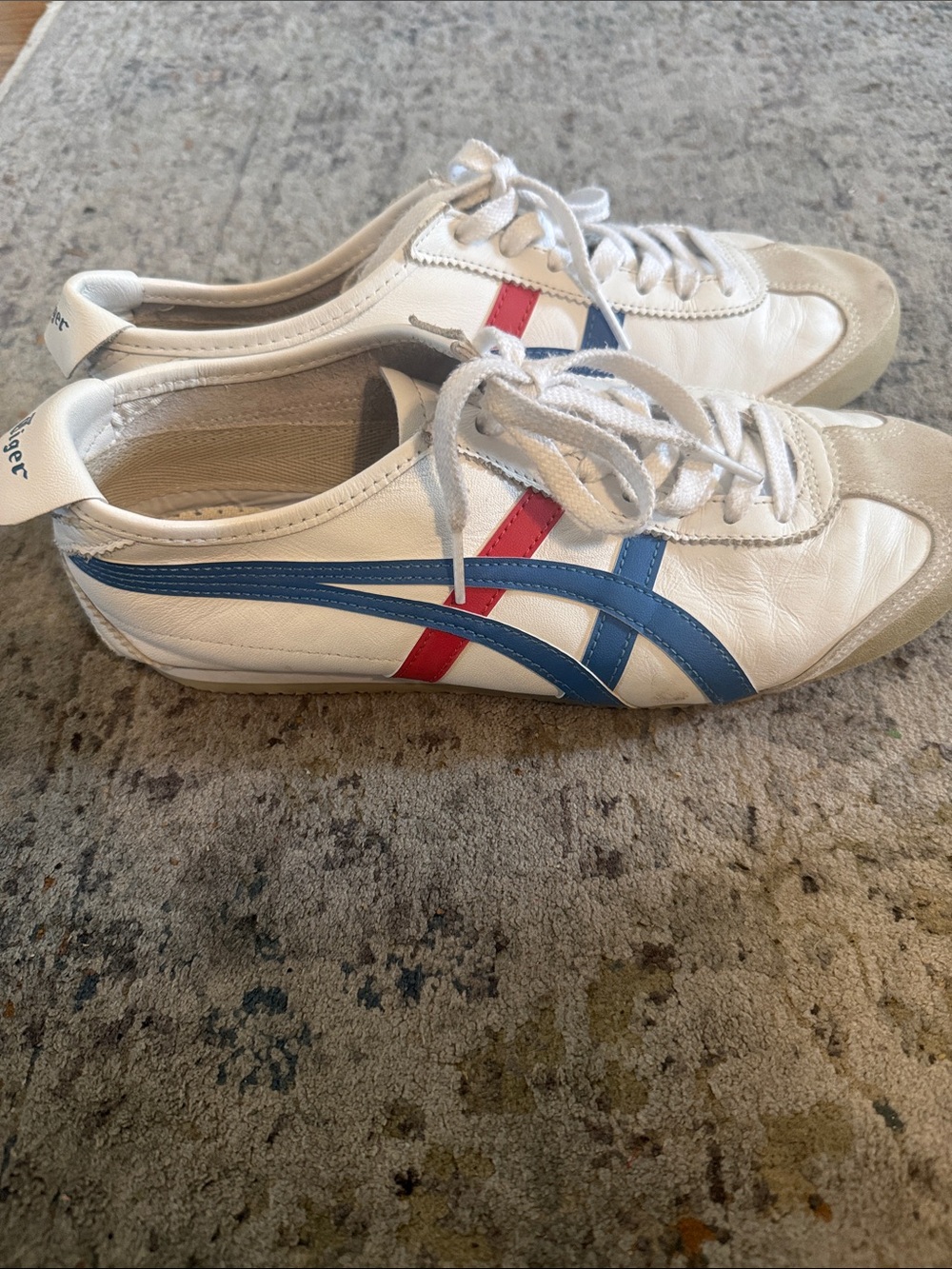 Onitsuka Tiger by Asics White Sneakers with Blue & Red Stripes